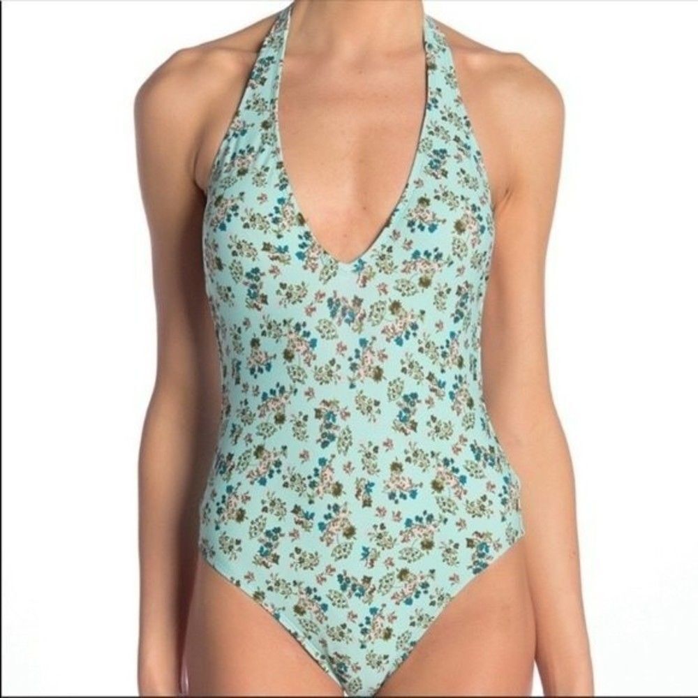 Splendid Womens Size Small Floral Print Halter One Piece Swimsuit